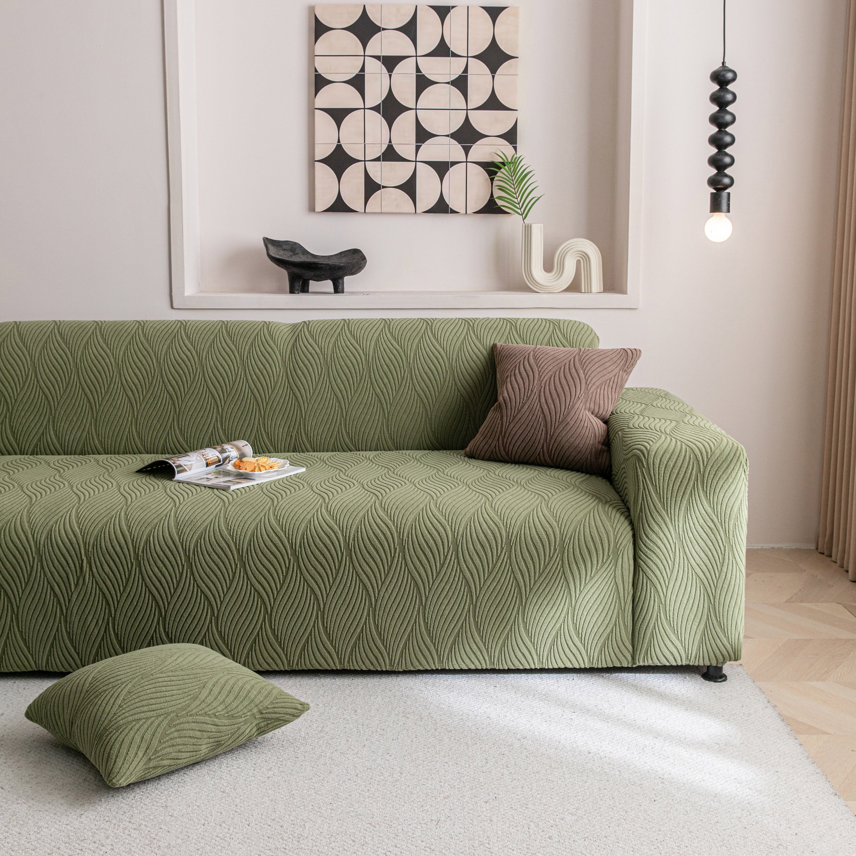 Modern Wavy Jacquard Sofa Slipcover, High Stretch Sofa Cover with 3D Organic Texture