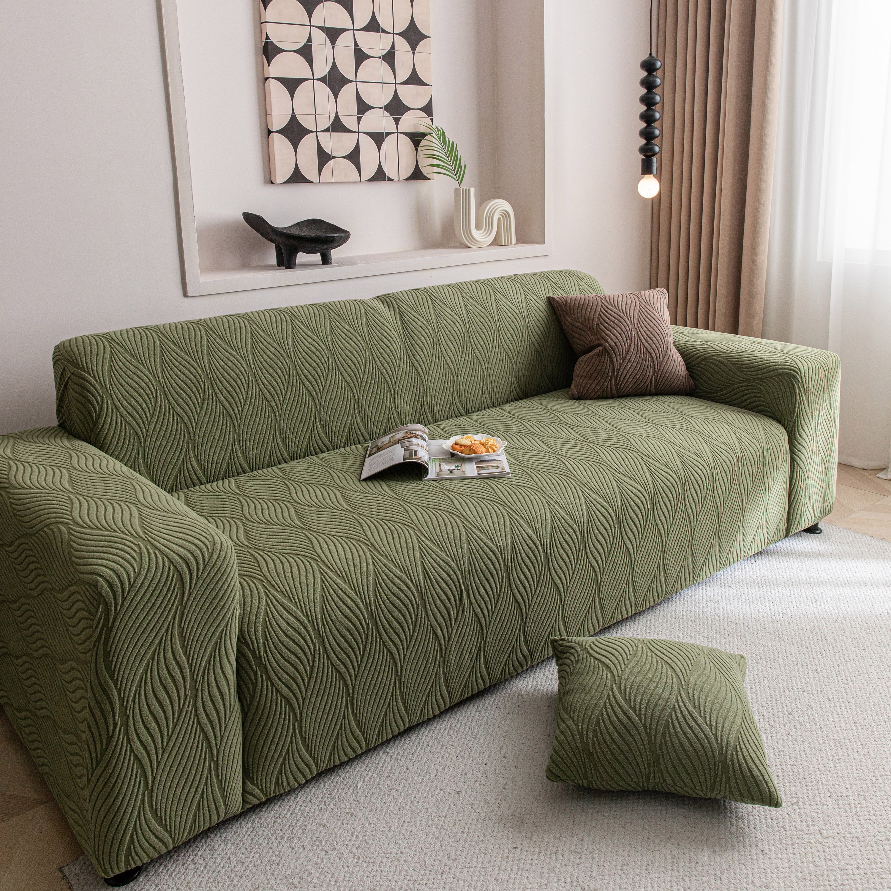 Modern Wavy Jacquard Sofa Slipcover, High Stretch Sofa Cover with 3D Organic Texture