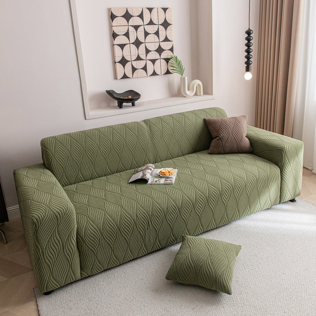 Modern Wavy Jacquard Sofa Slipcover, High Stretch Sofa Cover with 3D Organic Texture