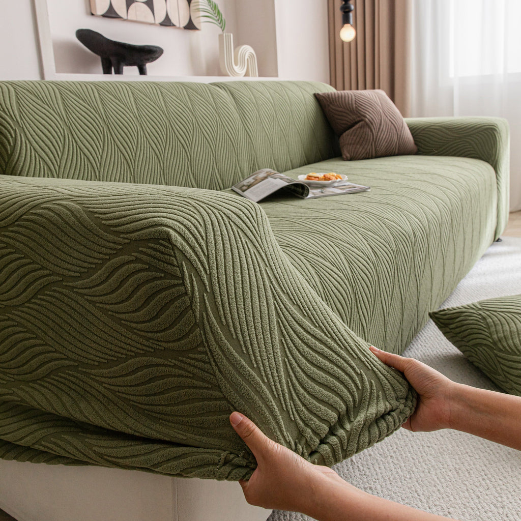 Modern Wavy Jacquard Sofa Slipcover, High Stretch Sofa Cover with 3D Organic Texture