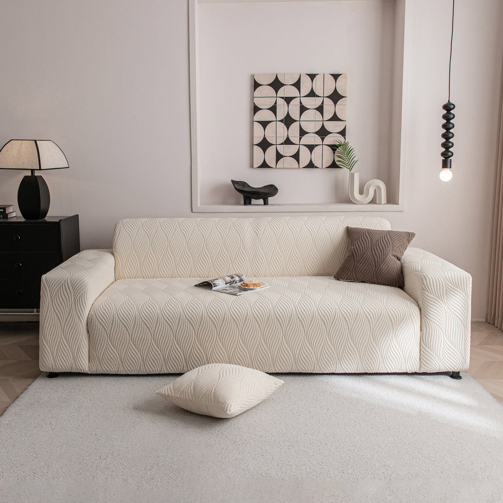 Modern Wavy Jacquard Sofa Slipcover, High Stretch Sofa Cover with 3D Organic Texture