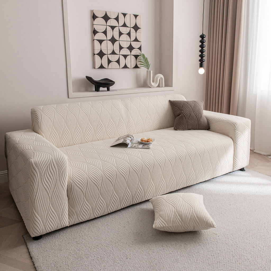 Modern Wavy Jacquard Sofa Slipcover, High Stretch Sofa Cover with 3D Organic Texture