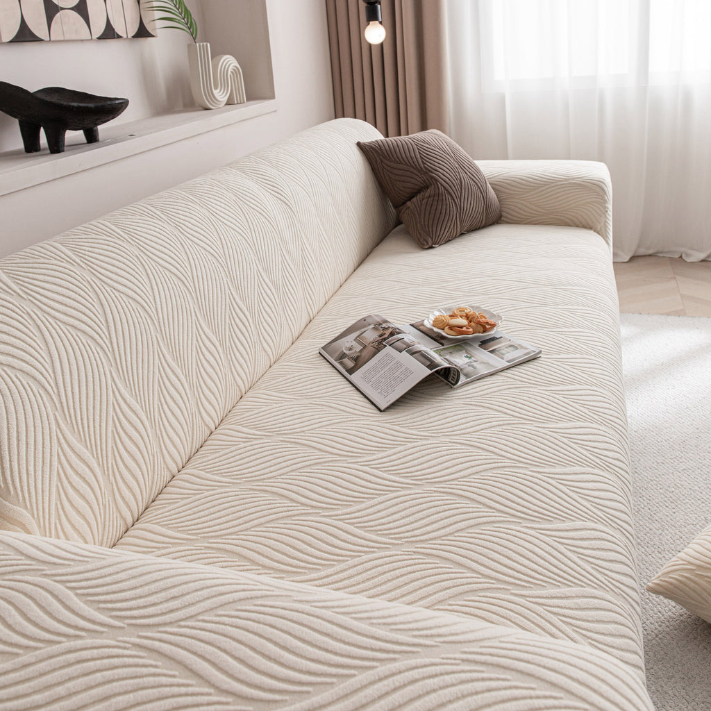 Modern Wavy Jacquard Sofa Slipcover, High Stretch Sofa Cover with 3D Organic Texture