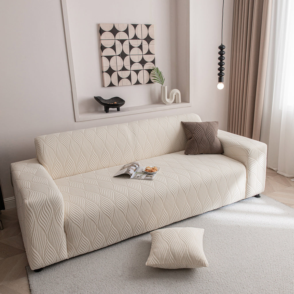 Modern Wavy Jacquard Sofa Slipcover, High Stretch Sofa Cover with 3D Organic Texture