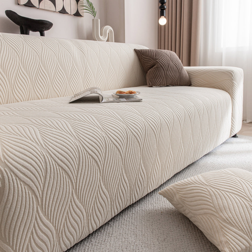 Modern Wavy Jacquard Sofa Slipcover, High Stretch Sofa Cover with 3D Organic Texture