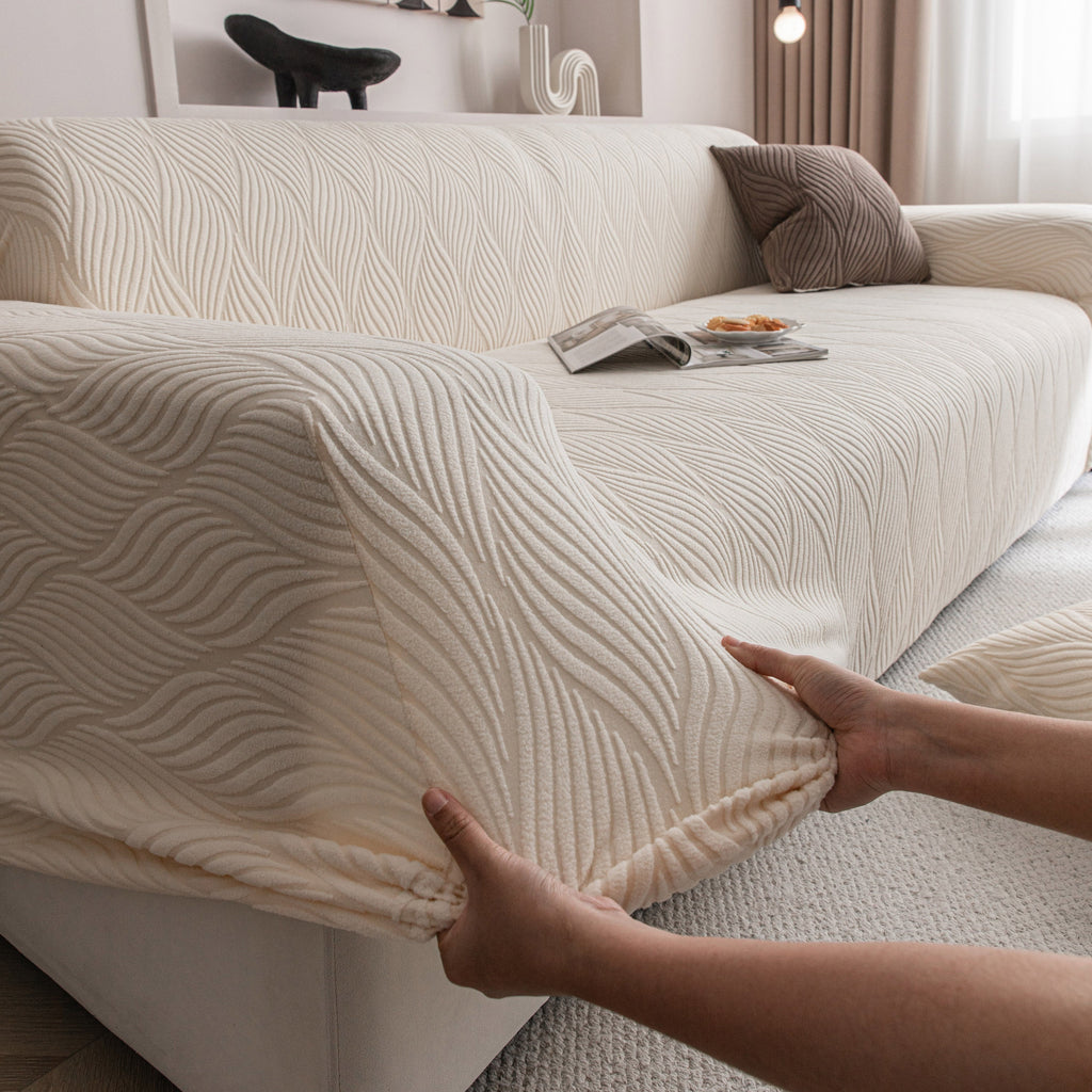 Modern Wavy Jacquard Sofa Slipcover, High Stretch Sofa Cover with 3D Organic Texture