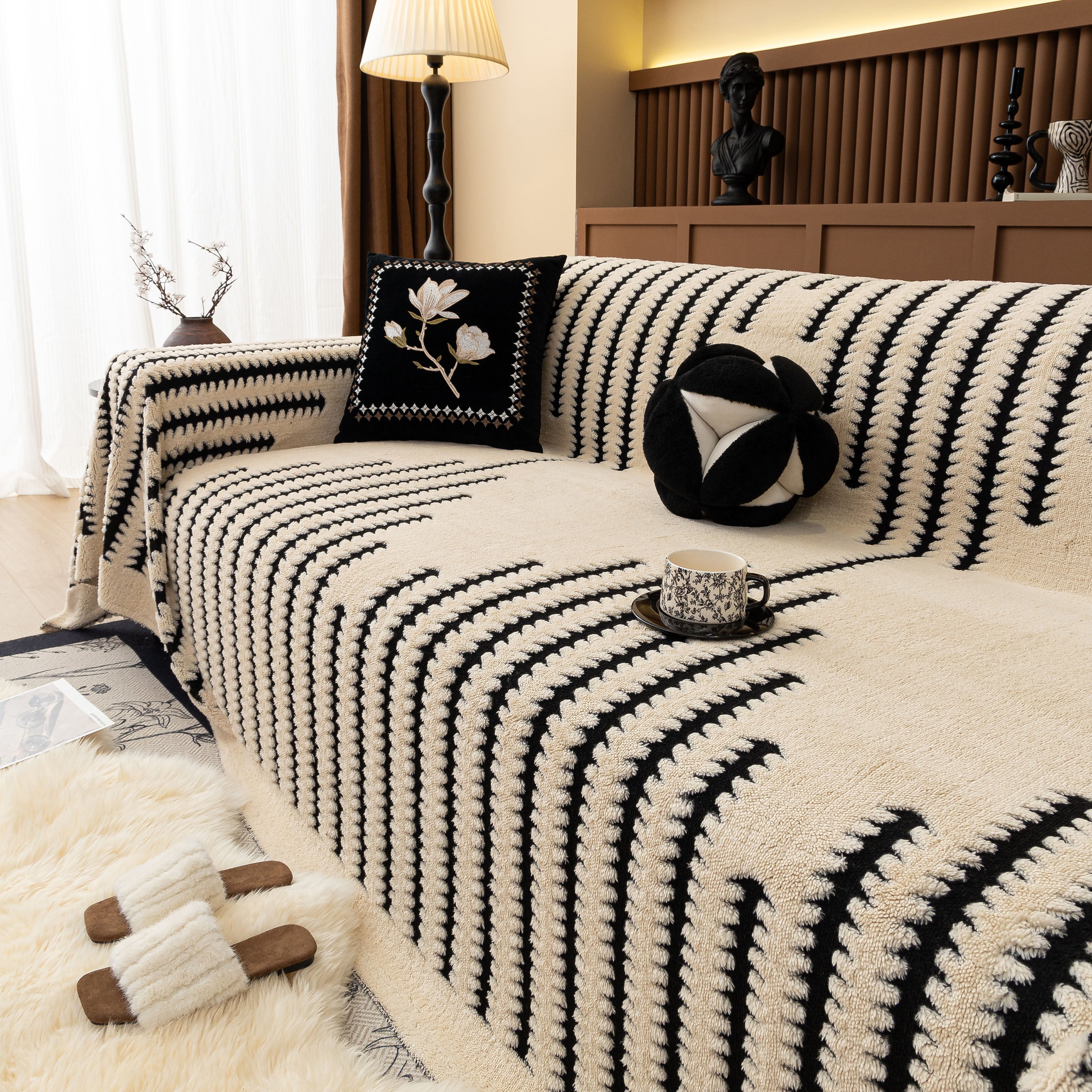 Jacquard Fleece Throw Blanket for Couch Plush Fuzzy Cozy Soft Blankets and Throws for Sofa