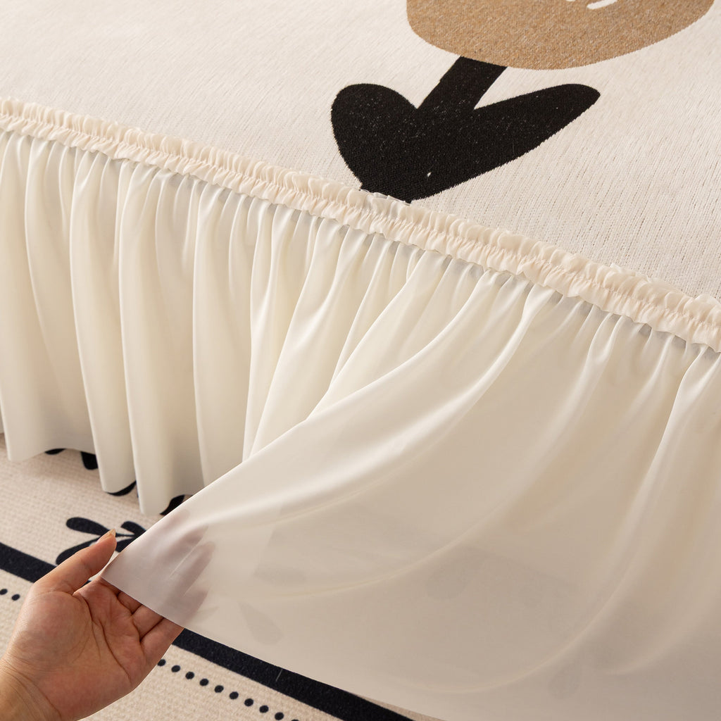 Retro Floral Sofa Cover with Sheer Ruffle Skirt, Decorative Sofa Protector Cover