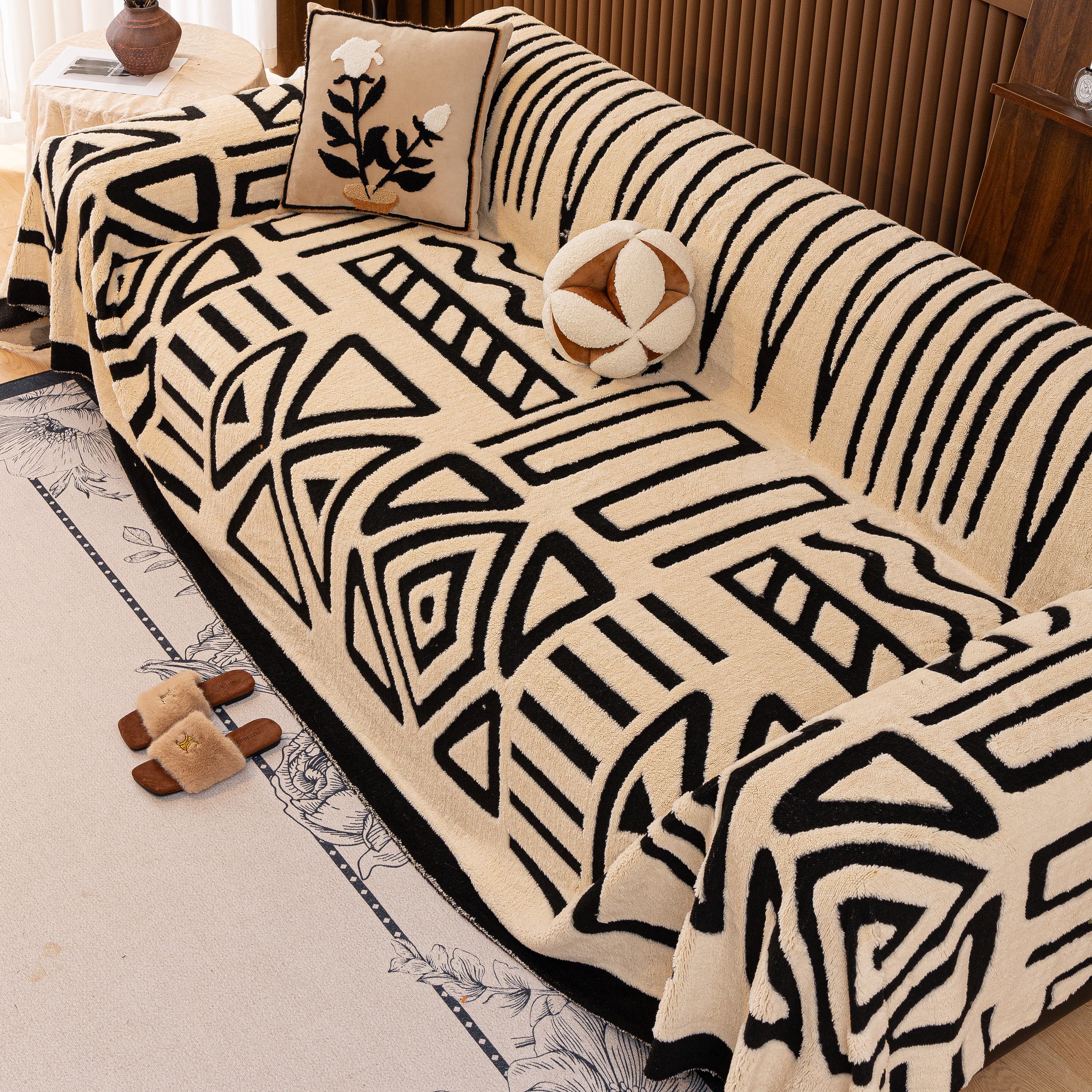 Boho Plush Couch Cover Bohemian Throw Blanket Decor Covers Sofa Chair Furniture Bed
