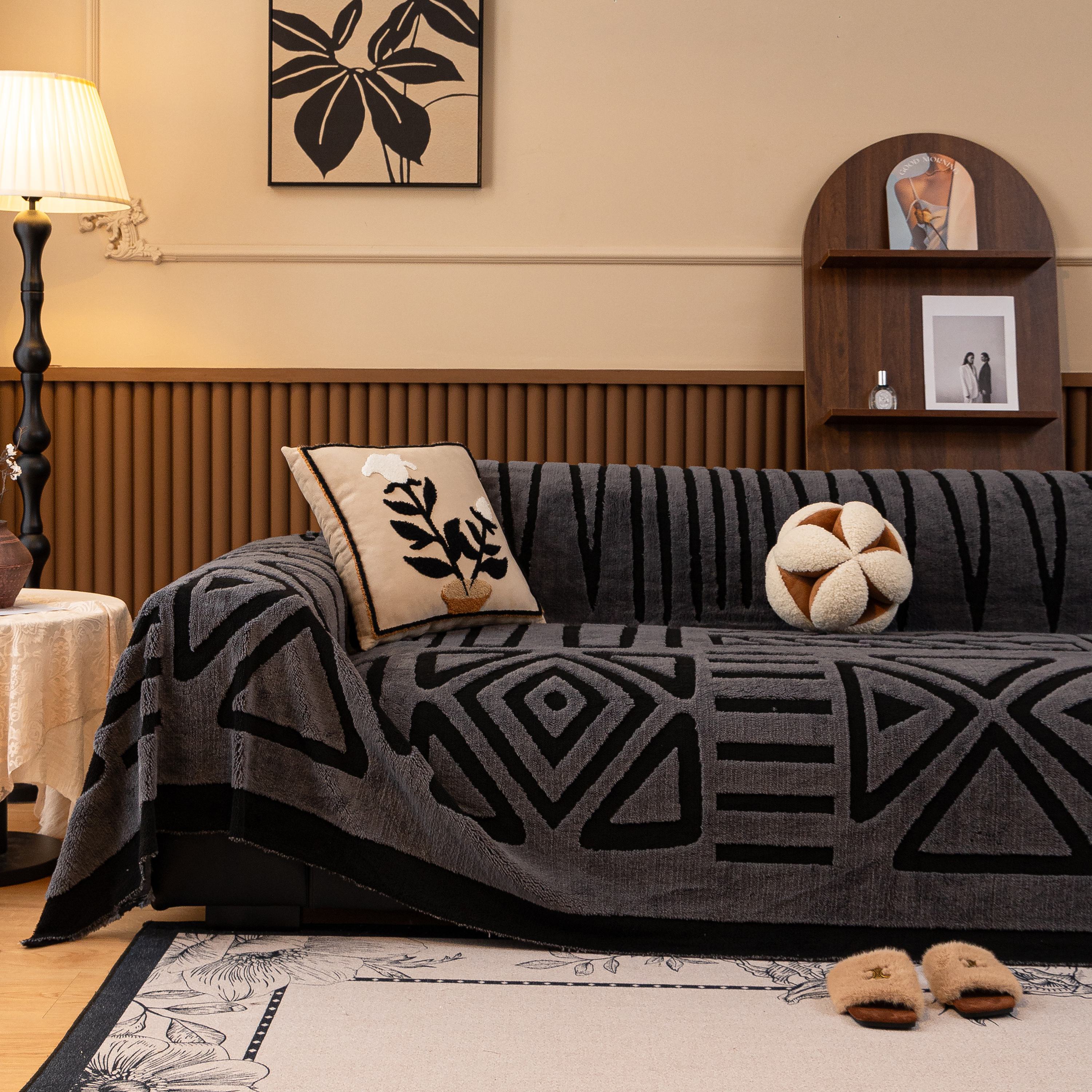 Boho Plush Couch Cover Bohemian Throw Blanket Decor Covers Sofa Chair Furniture Bed