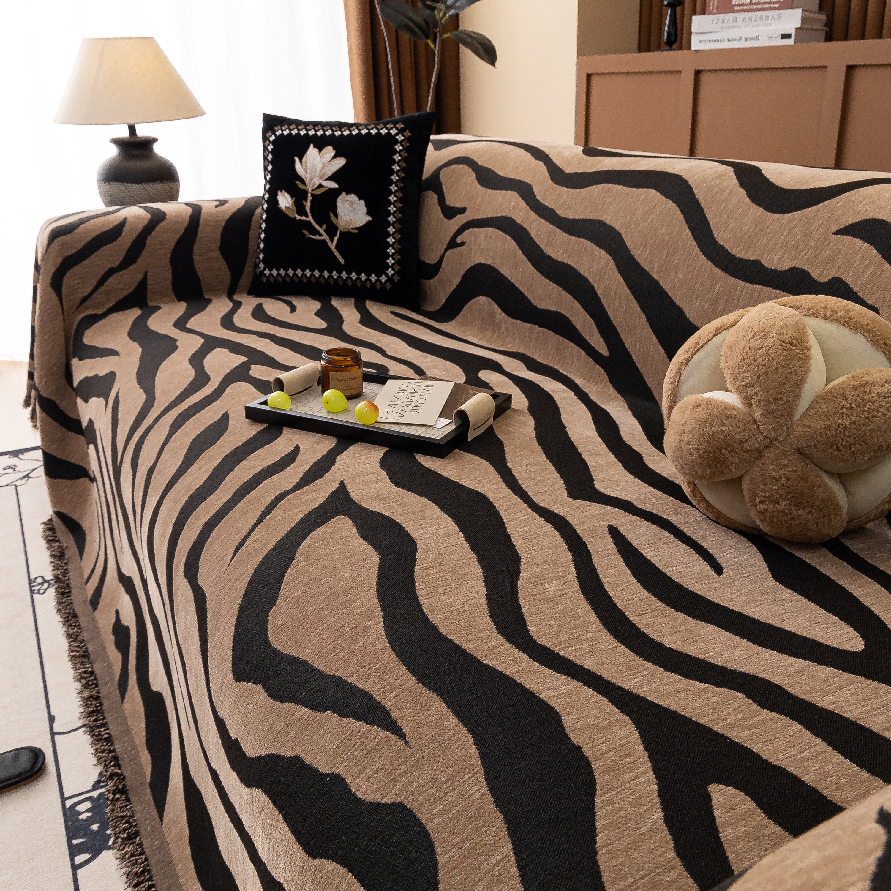 Zebra Striped Chenille Throw Sofa Cover Full-Cover Decorative Furniture Slipcover