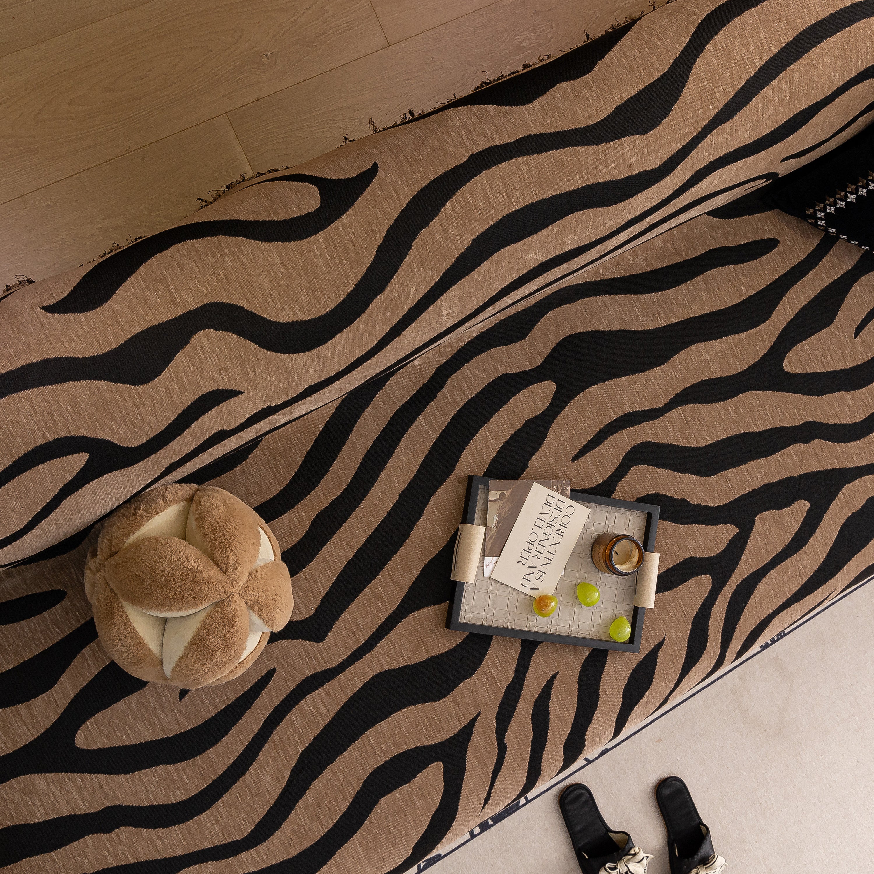 Zebra Striped Chenille Throw Sofa Cover Full-Cover Decorative Furniture Slipcover