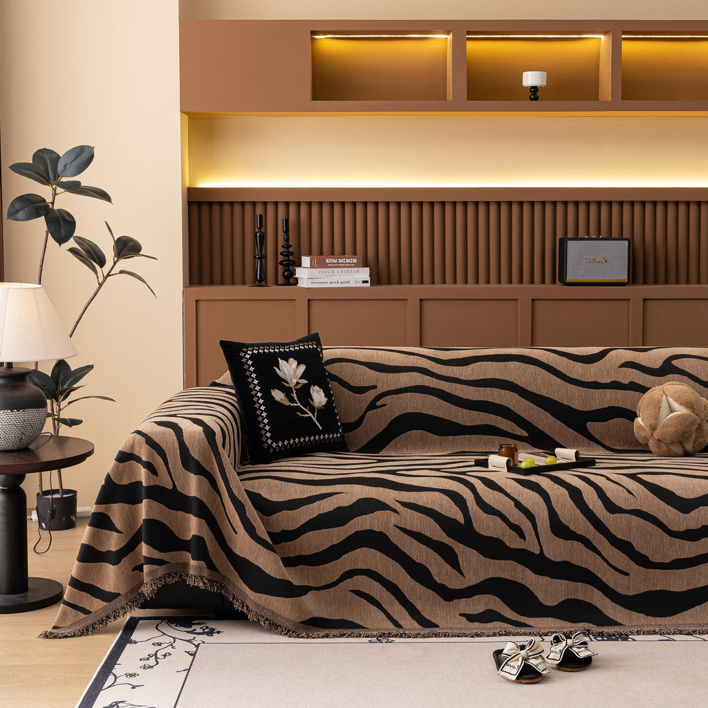 Zebra Striped Chenille Throw Sofa Cover Full-Cover Decorative Furniture Slipcover