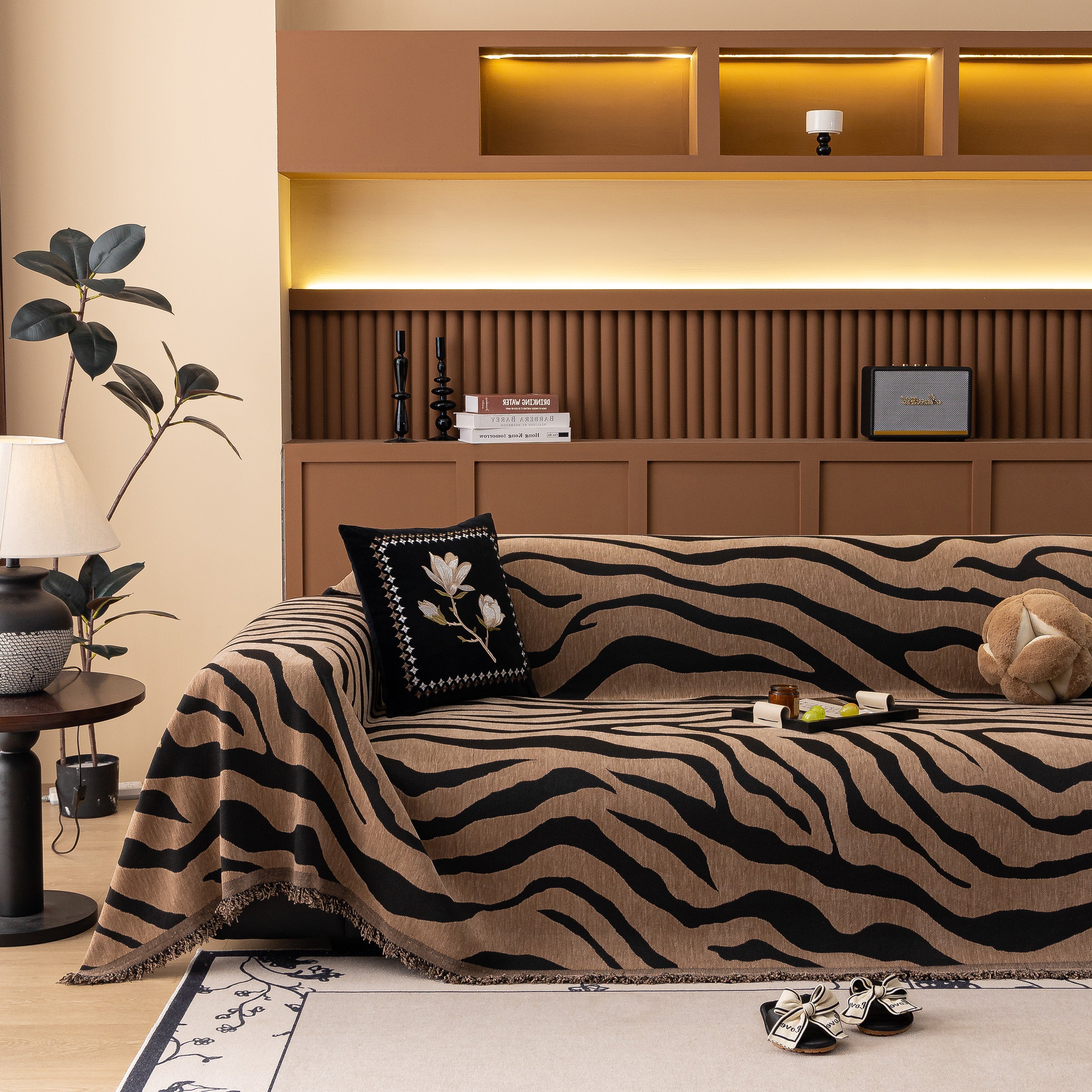 Zebra Striped Chenille Throw Sofa Cover Full-Cover Decorative Furniture Slipcover