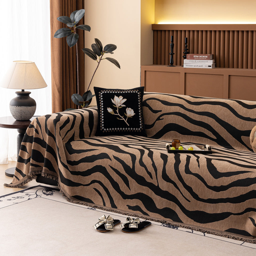 Zebra Striped Chenille Throw Sofa Cover Full-Cover Decorative Furniture Slipcover