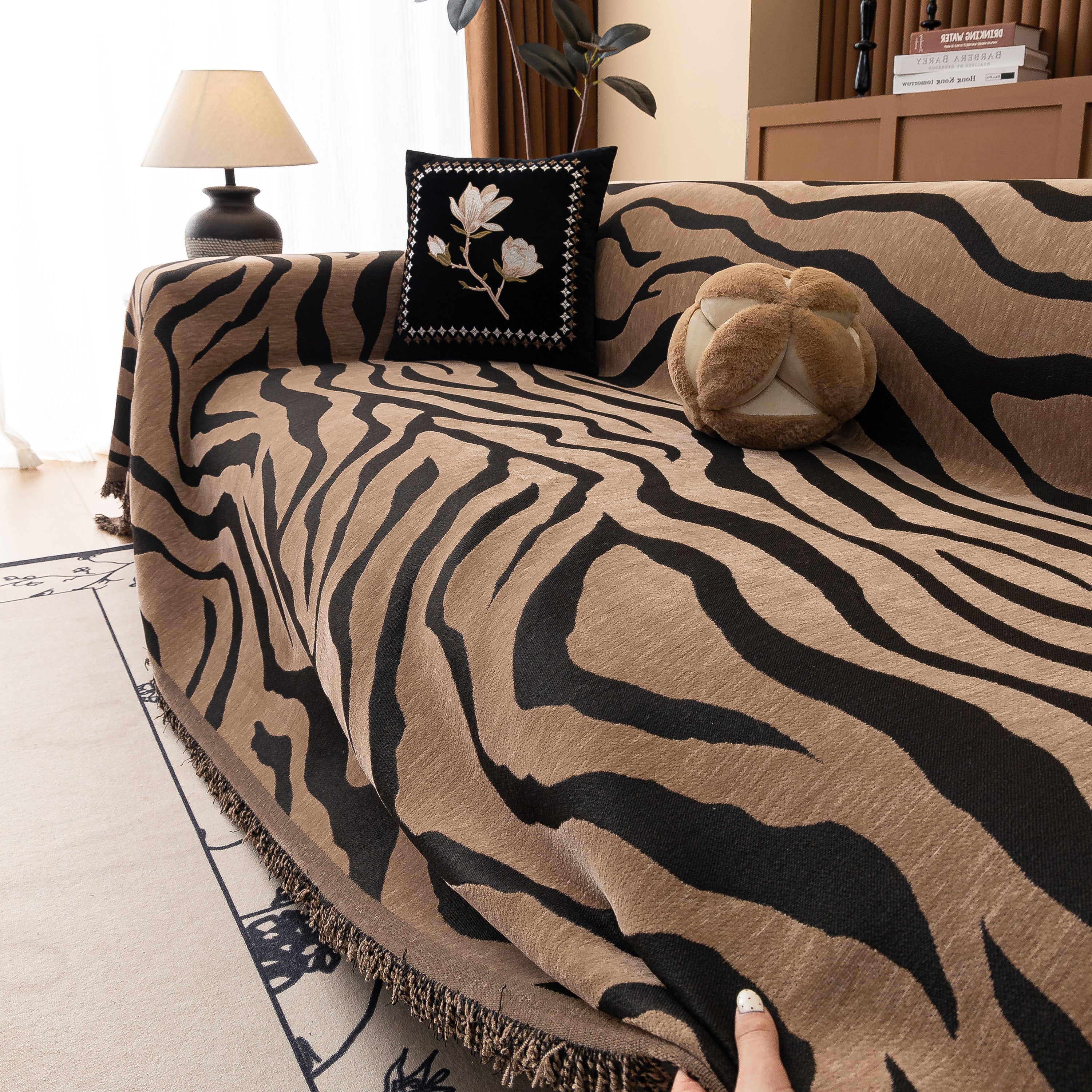 Zebra Striped Chenille Throw Sofa Cover Full-Cover Decorative Furniture Slipcover
