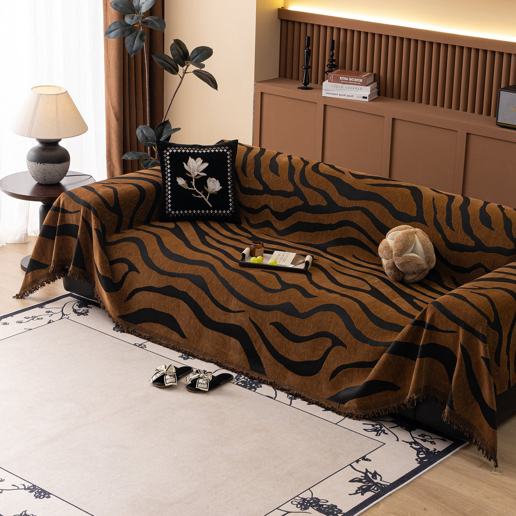 Zebra Striped Chenille Throw Sofa Cover Full-Cover Decorative Furniture Slipcover