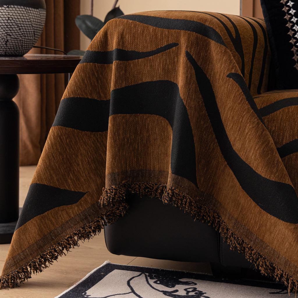 Zebra Striped Chenille Throw Sofa Cover Full-Cover Decorative Furniture Slipcover