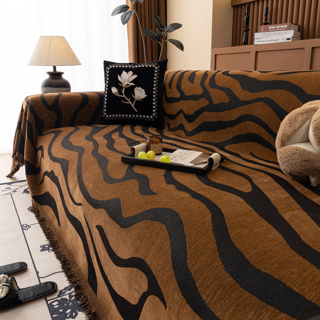Zebra Striped Chenille Throw Sofa Cover Full-Cover Decorative Furniture Slipcover