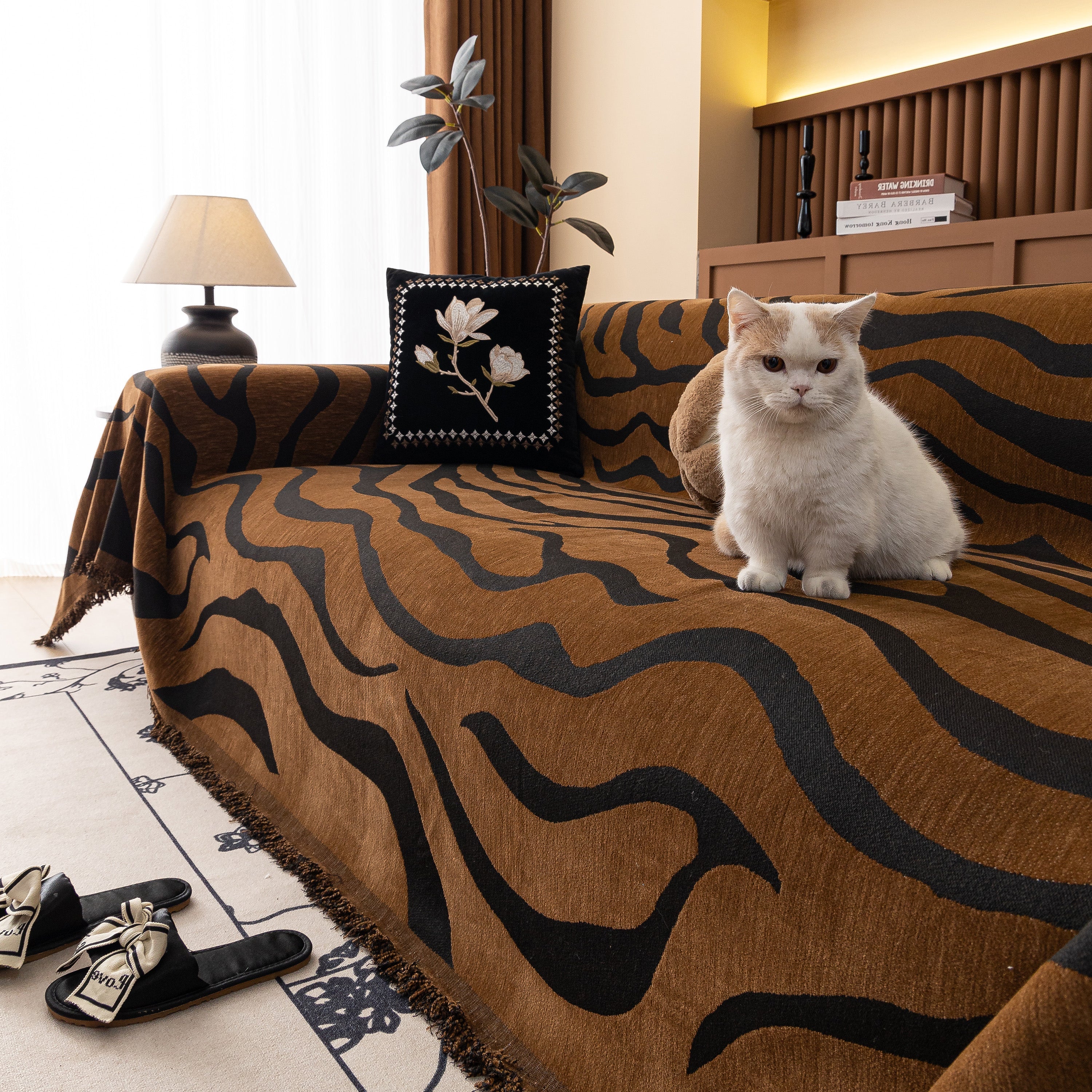 Zebra Striped Chenille Throw Sofa Cover Full-Cover Decorative Furniture Slipcover