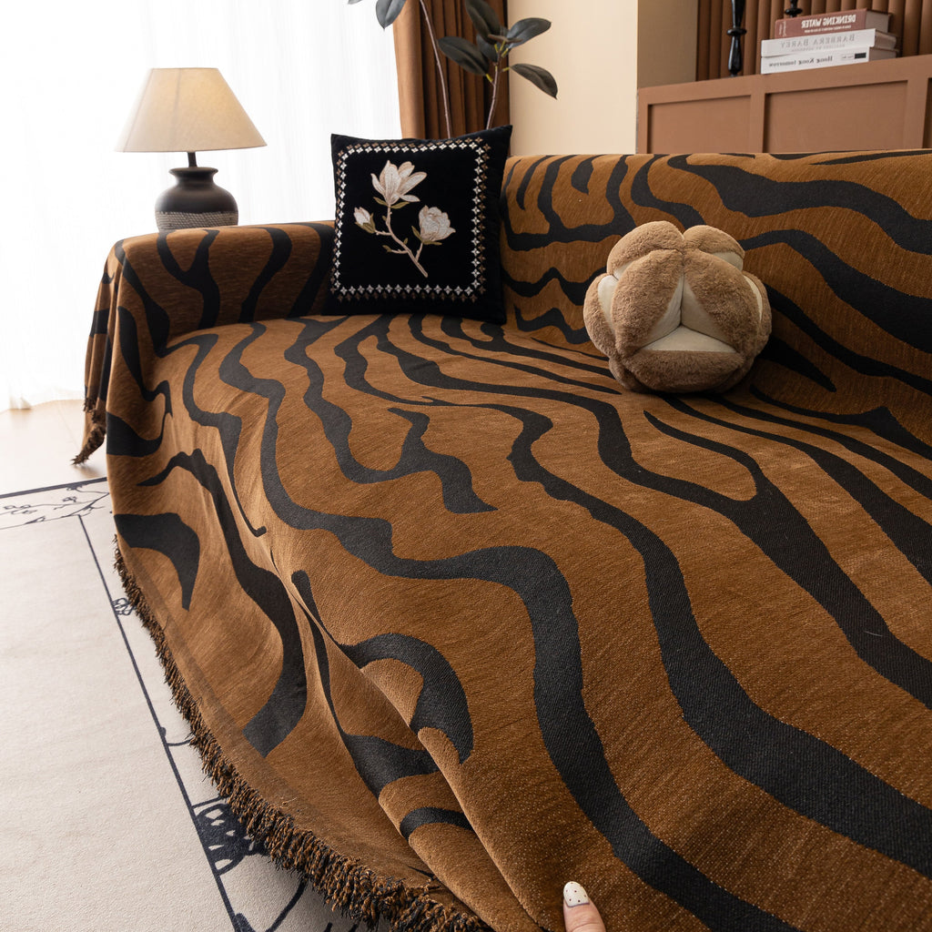 Zebra Striped Chenille Throw Sofa Cover Full-Cover Decorative Furniture Slipcover