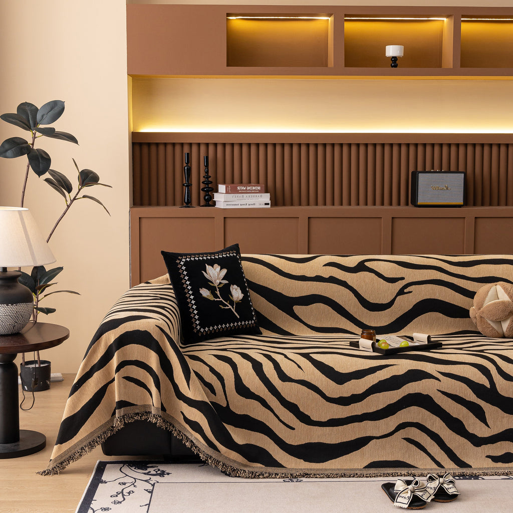 Zebra Striped Chenille Throw Sofa Cover Full-Cover Decorative Furniture Slipcover