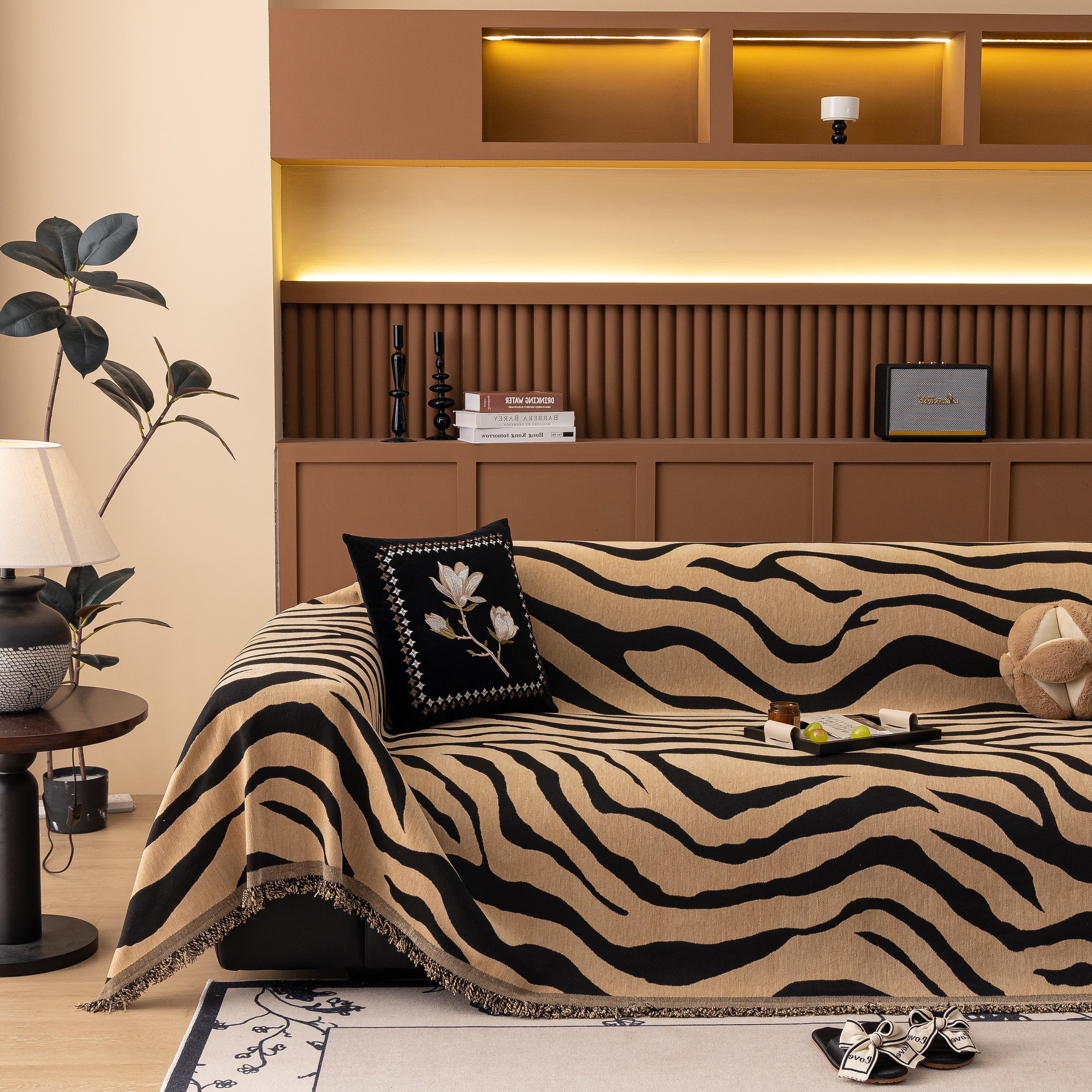 Zebra Striped Chenille Throw Sofa Cover Full-Cover Decorative Furniture Slipcover