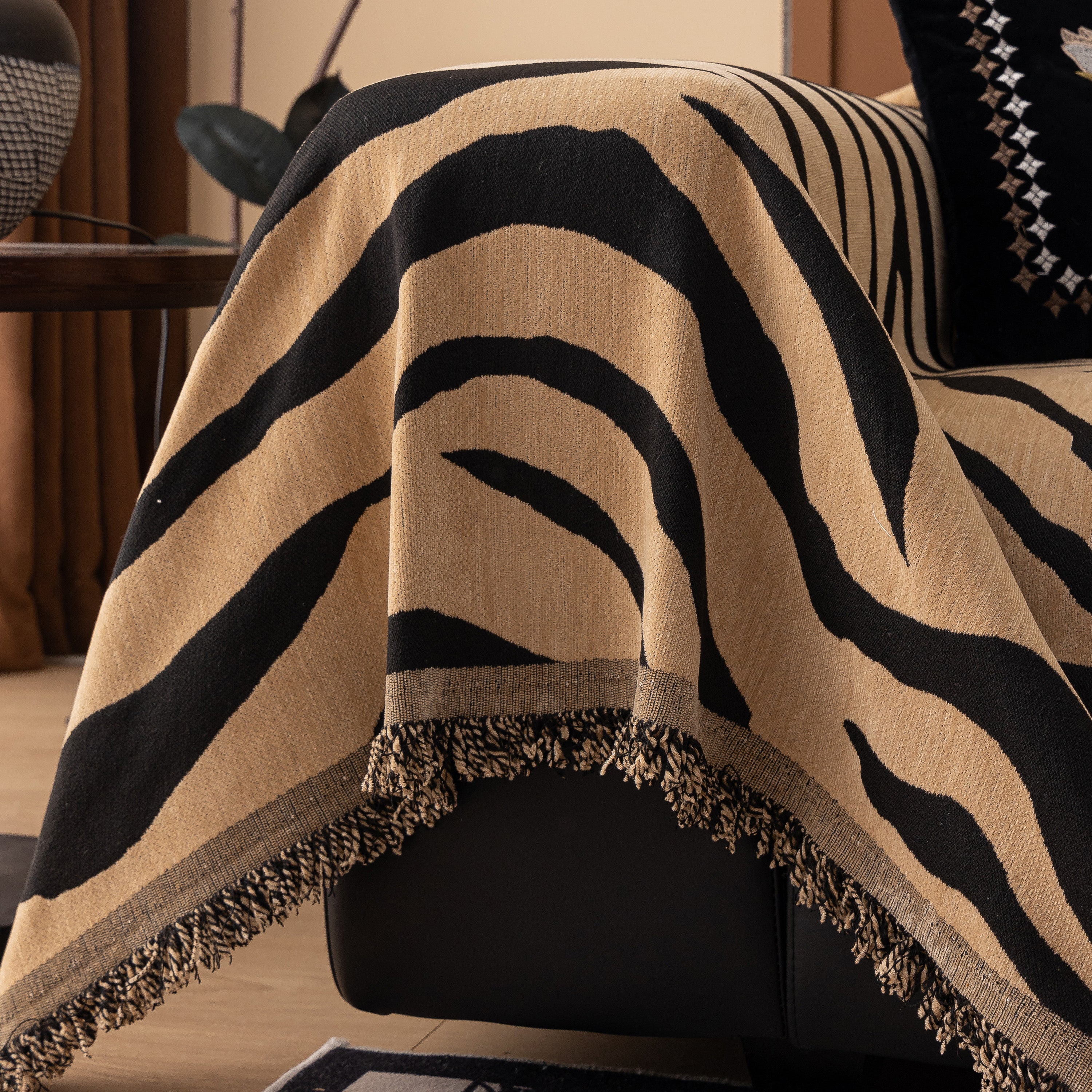 Zebra Striped Chenille Throw Sofa Cover Full-Cover Decorative Furniture Slipcover