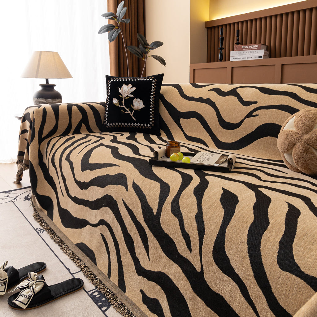 Zebra Striped Chenille Throw Sofa Cover Full-Cover Decorative Furniture Slipcover