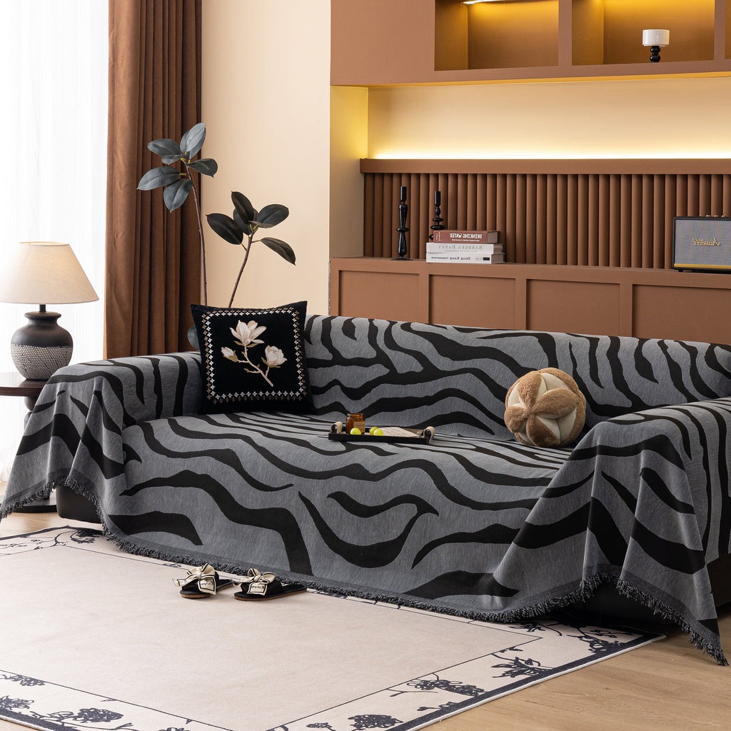 Zebra Striped Chenille Throw Sofa Cover Full-Cover Decorative Furniture Slipcover