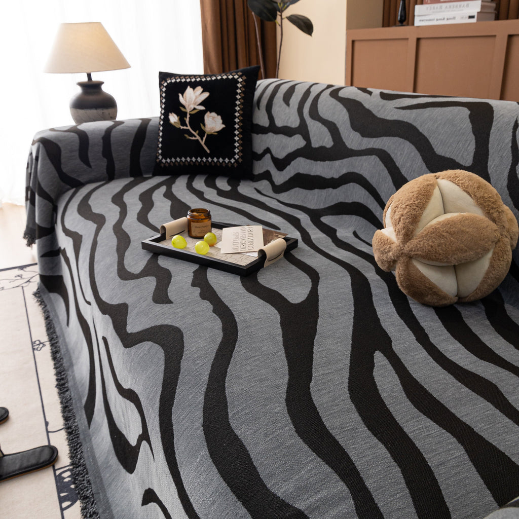 Zebra Striped Chenille Throw Sofa Cover Full-Cover Decorative Furniture Slipcover