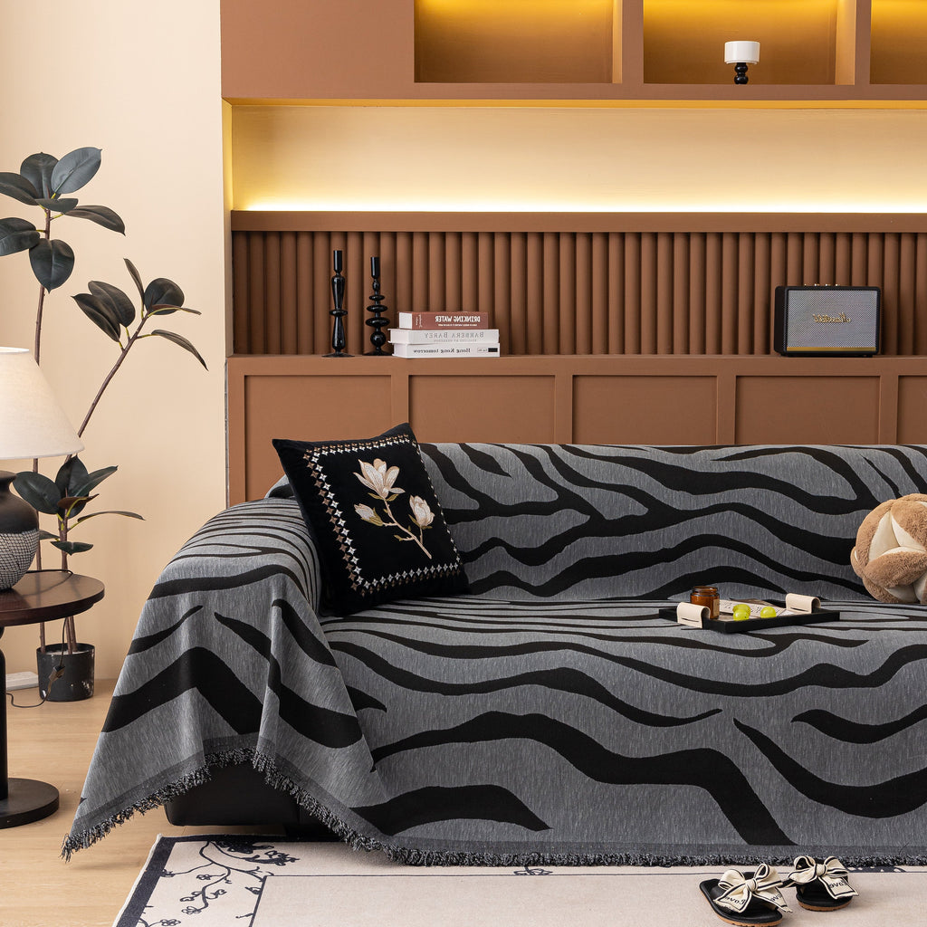 Zebra Striped Chenille Throw Sofa Cover Full-Cover Decorative Furniture Slipcover
