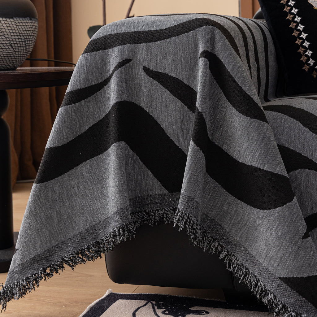 Zebra Striped Chenille Throw Sofa Cover Full-Cover Decorative Furniture Slipcover