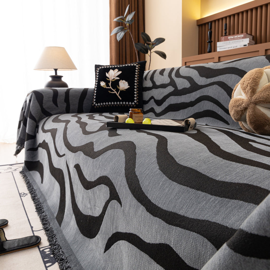 Zebra Striped Chenille Throw Sofa Cover Full-Cover Decorative Furniture Slipcover