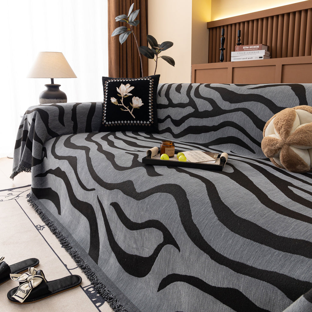 Zebra Striped Chenille Throw Sofa Cover Full-Cover Decorative Furniture Slipcover