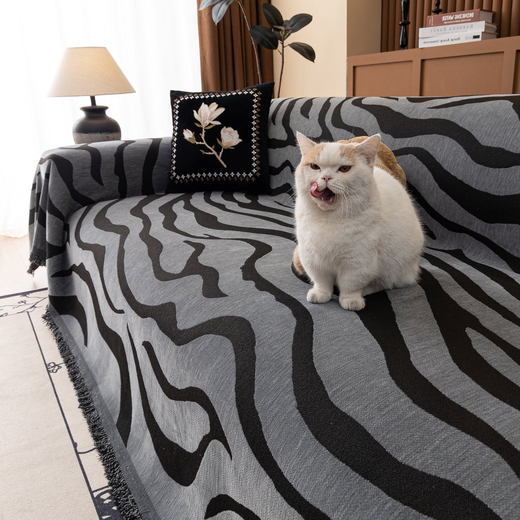 Zebra Striped Chenille Throw Sofa Cover Full-Cover Decorative Furniture Slipcover