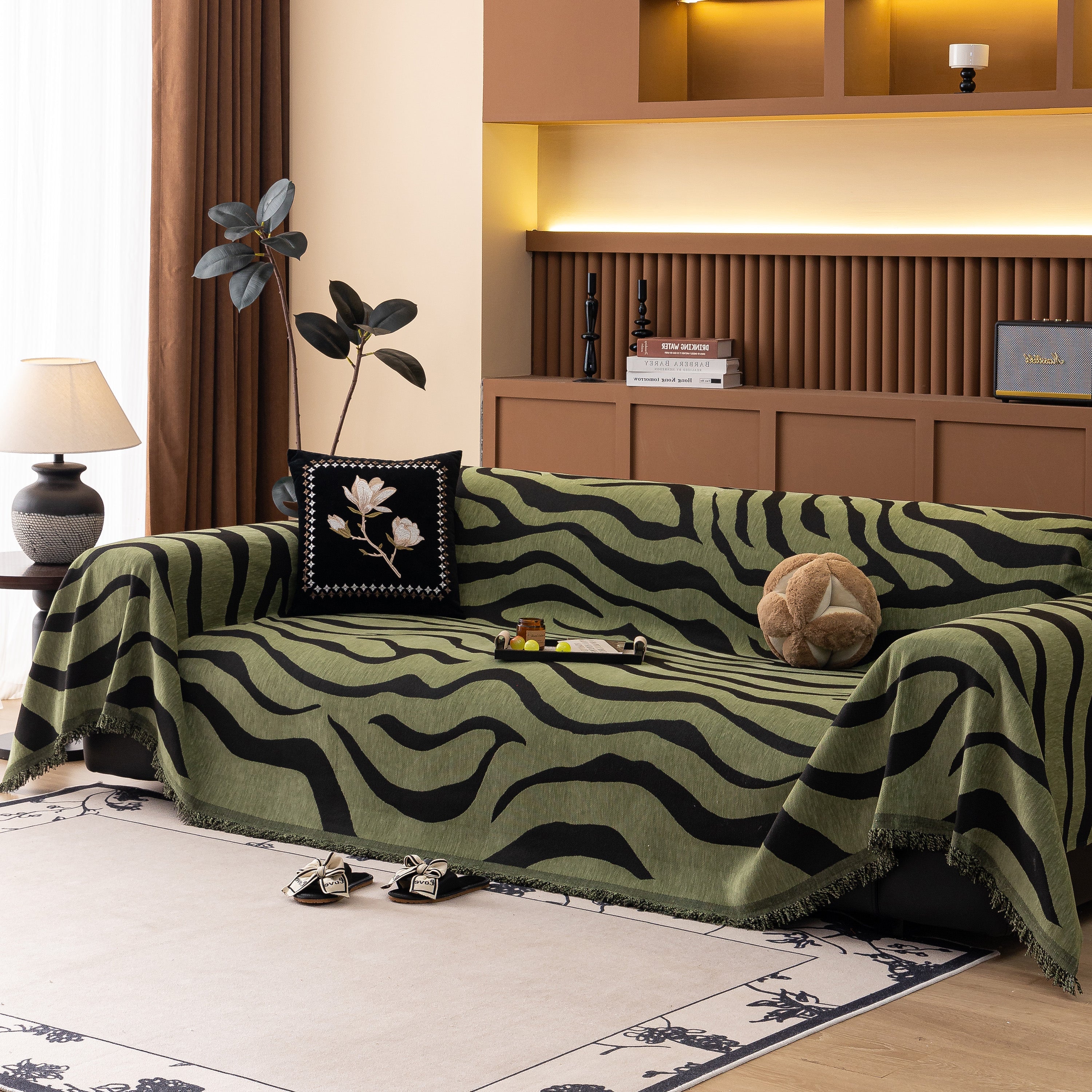 Zebra Striped Chenille Throw Sofa Cover Full-Cover Decorative Furniture Slipcover