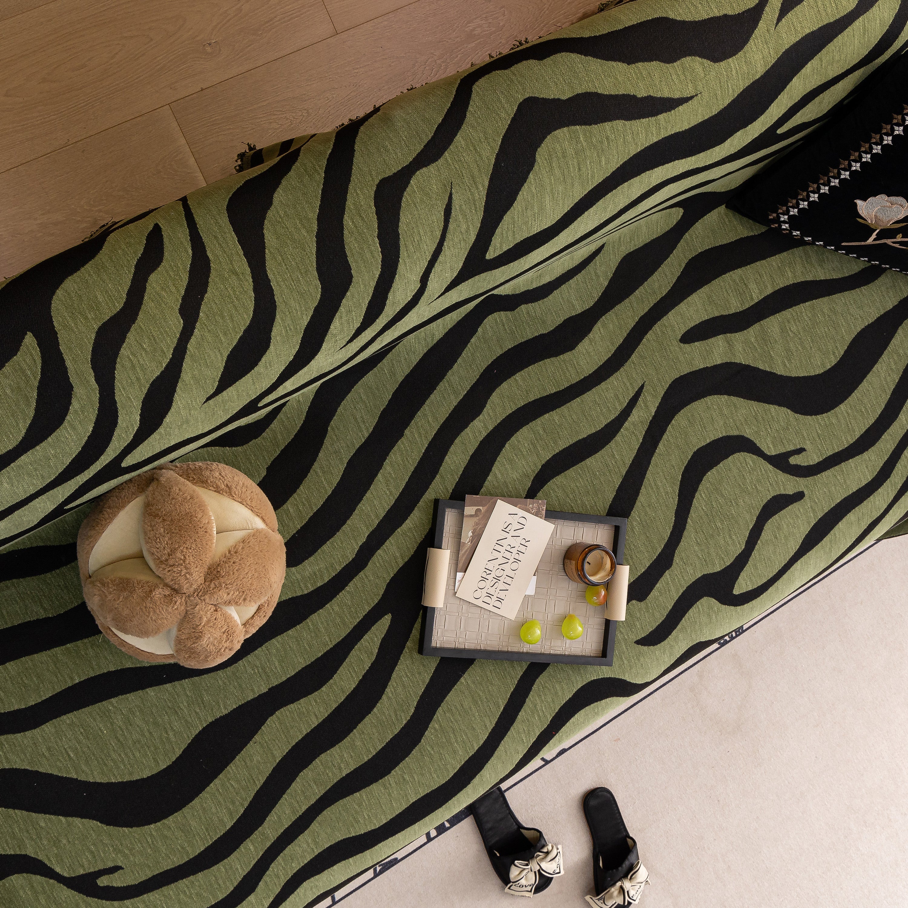 Zebra Striped Chenille Throw Sofa Cover Full-Cover Decorative Furniture Slipcover