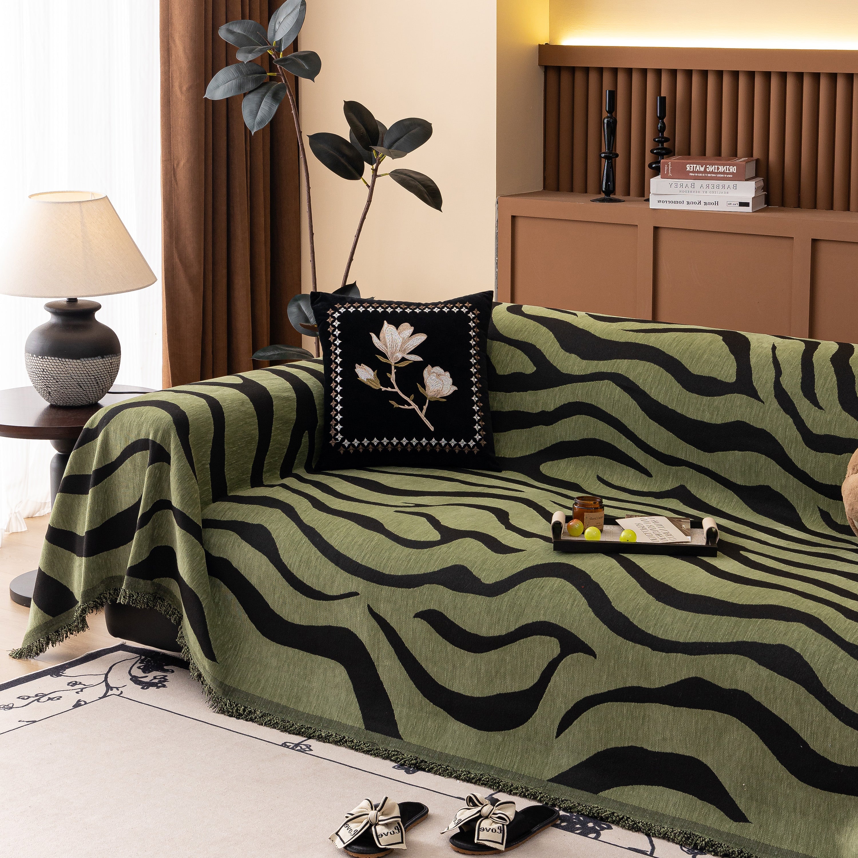 Zebra Striped Chenille Throw Sofa Cover Full-Cover Decorative Furniture Slipcover