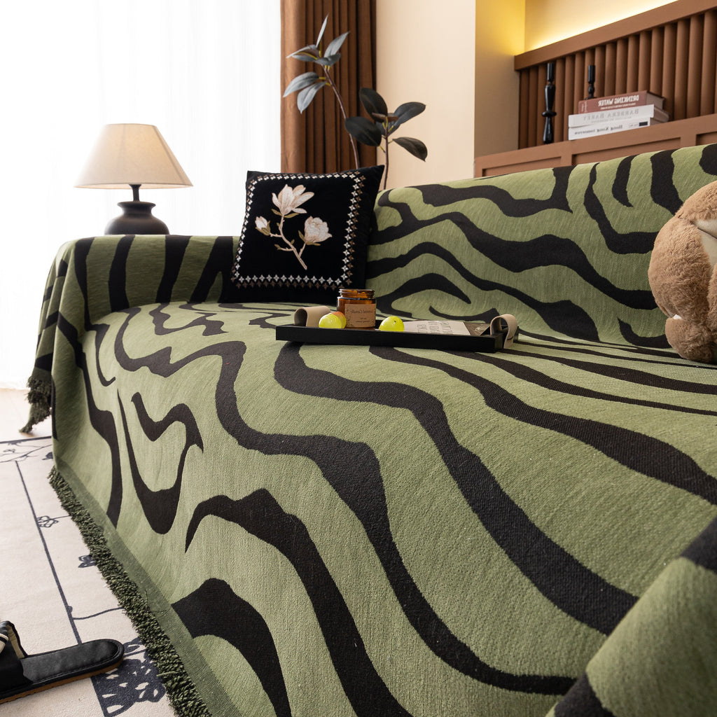 Zebra Striped Chenille Throw Sofa Cover Full-Cover Decorative Furniture Slipcover