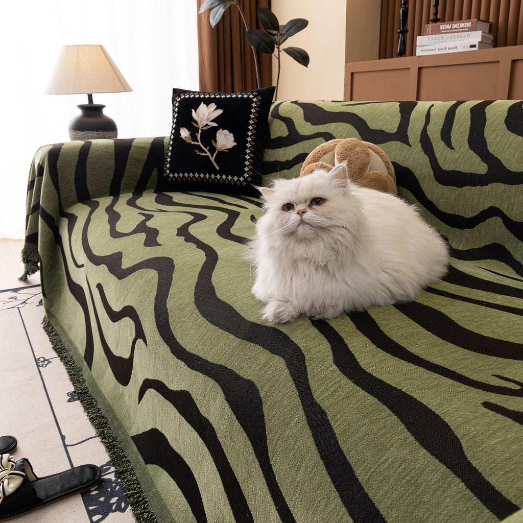 Zebra Striped Chenille Throw Sofa Cover Full-Cover Decorative Furniture Slipcover