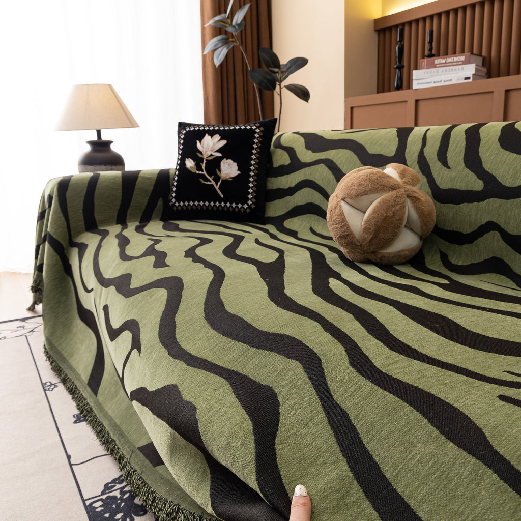 Zebra Striped Chenille Throw Sofa Cover Full-Cover Decorative Furniture Slipcover