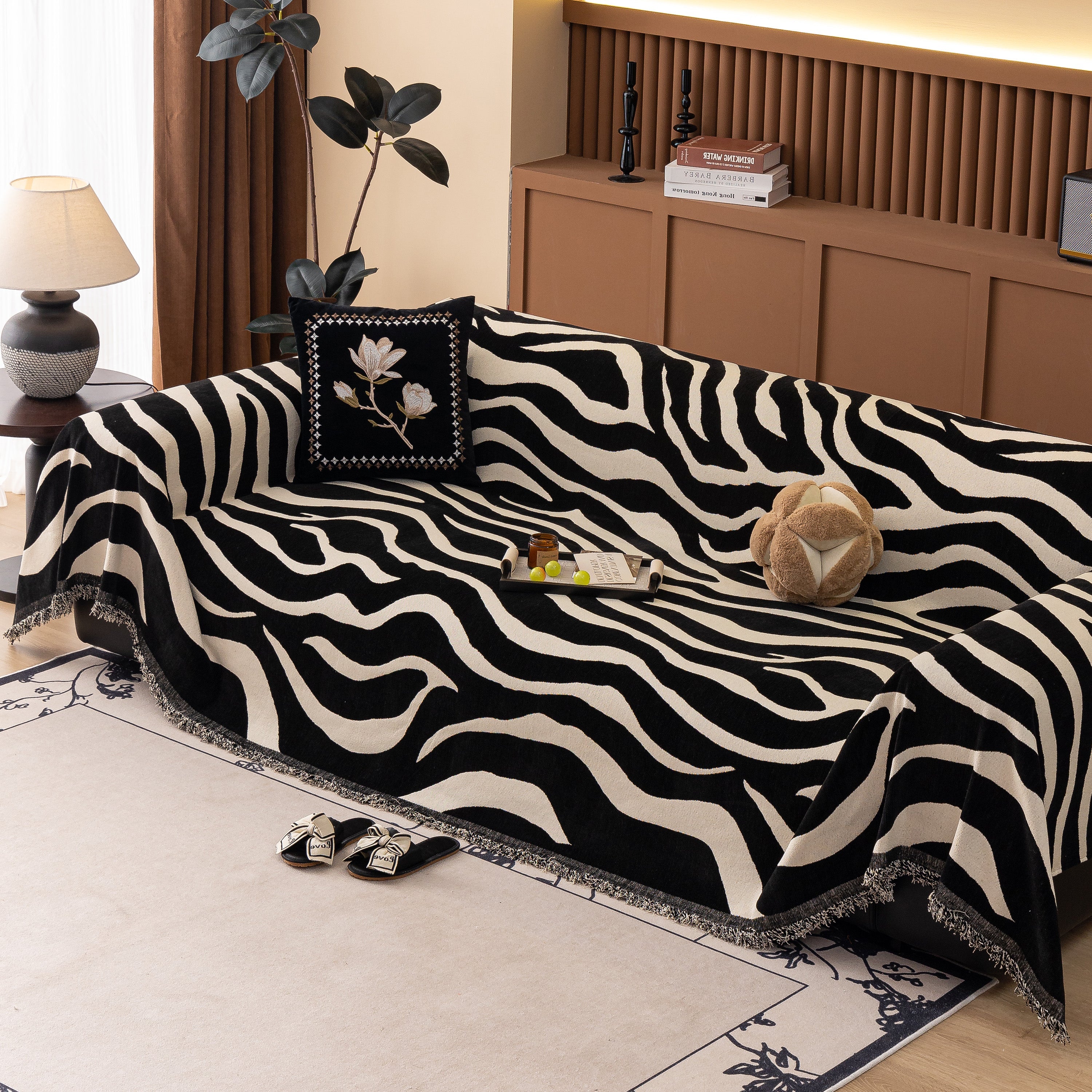 Zebra Striped Chenille Throw Sofa Cover Full-Cover Decorative Furniture Slipcover