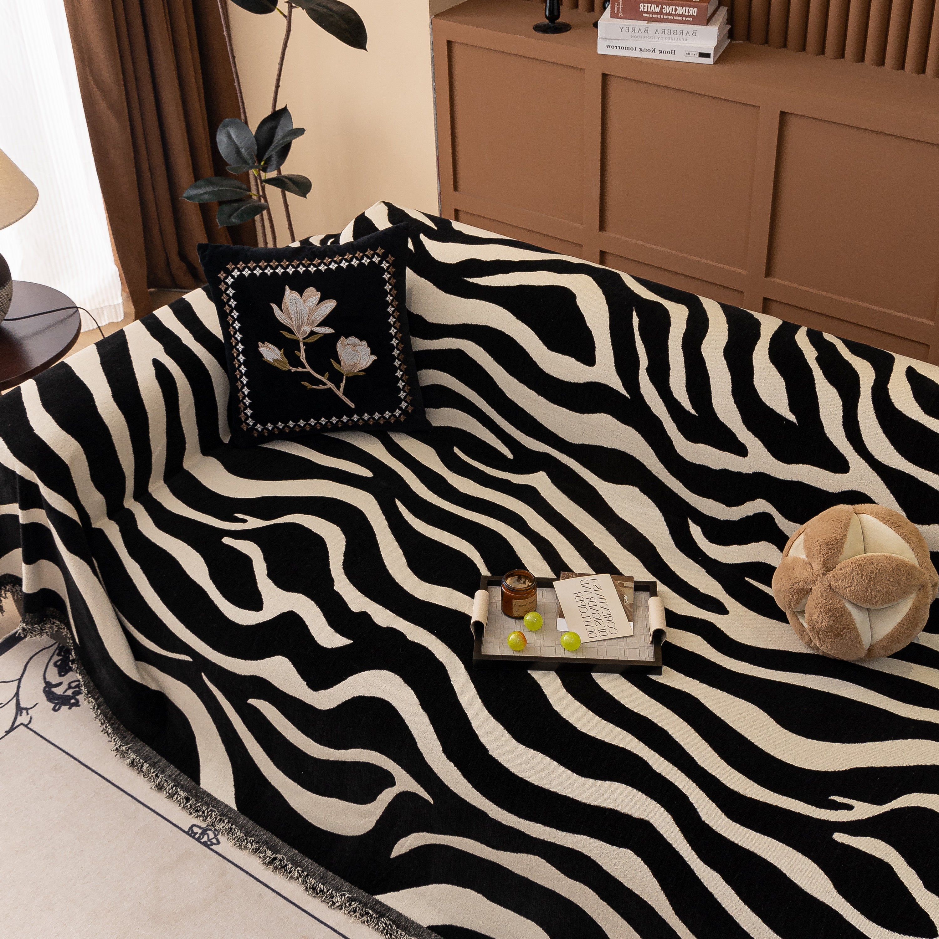 Zebra Striped Chenille Throw Sofa Cover Full-Cover Decorative Furniture Slipcover