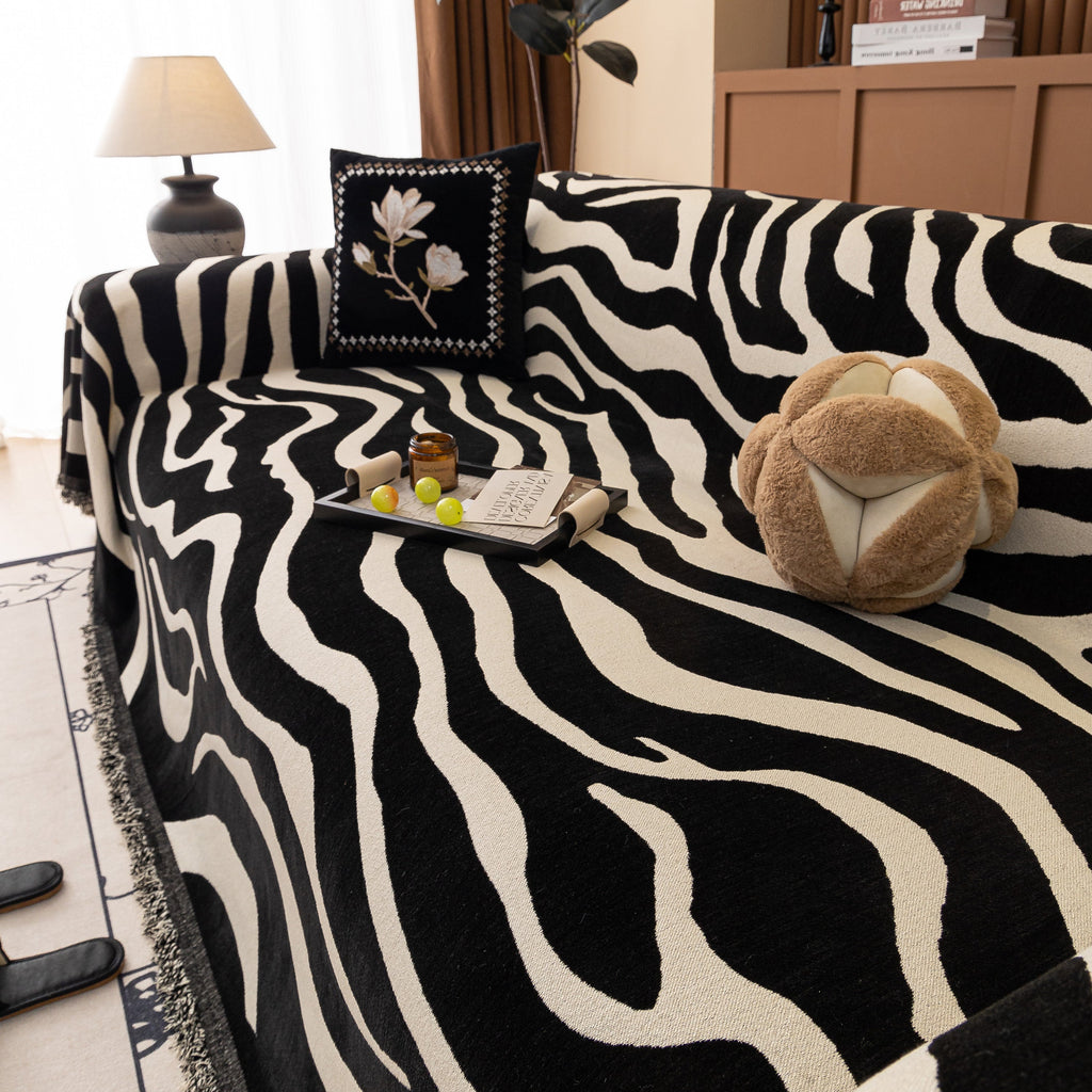 Zebra Striped Chenille Throw Sofa Cover Full-Cover Decorative Furniture Slipcover