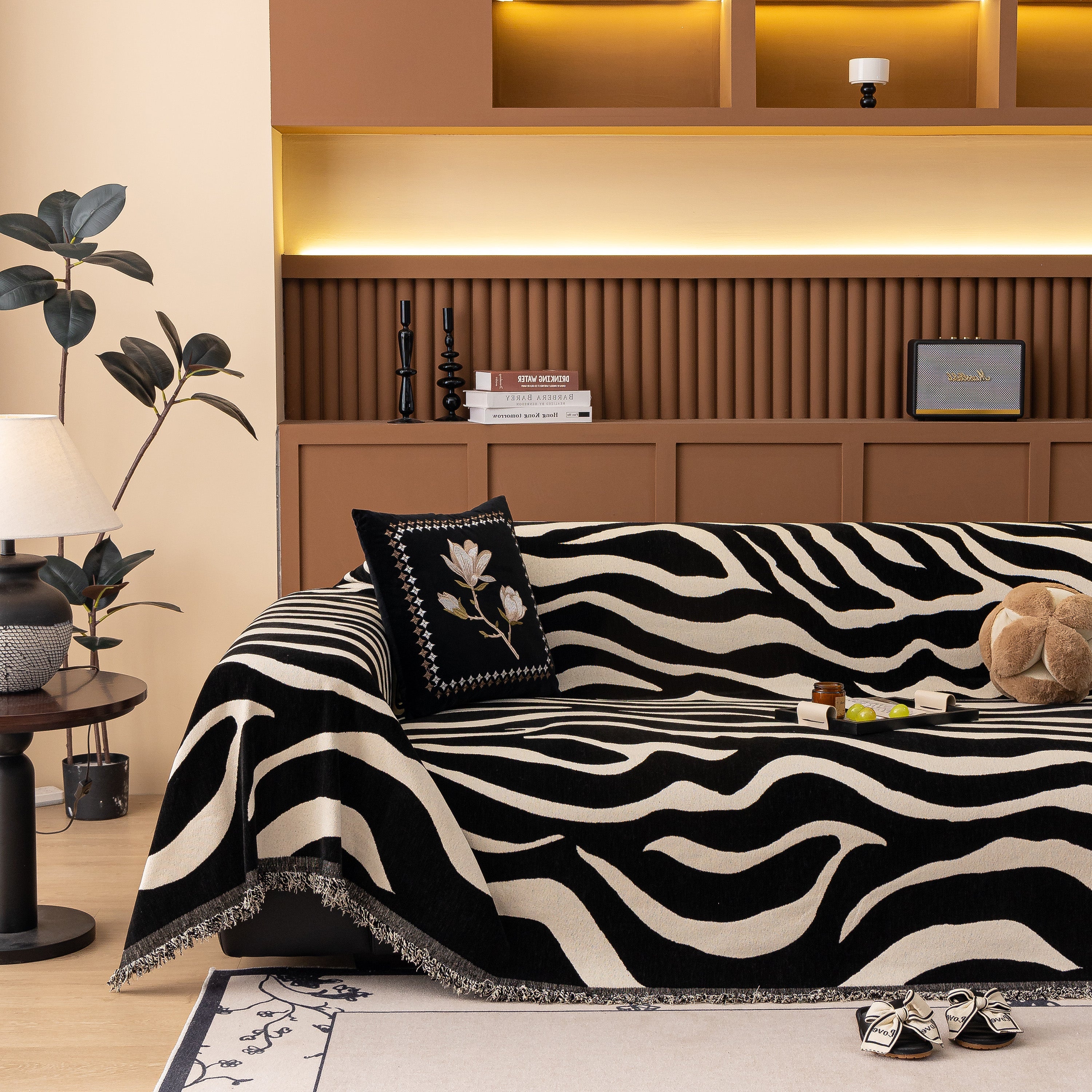 Zebra Striped Chenille Throw Sofa Cover Full-Cover Decorative Furniture Slipcover