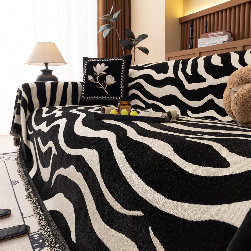 Zebra Striped Chenille Throw Sofa Cover Full-Cover Decorative Furniture Slipcover