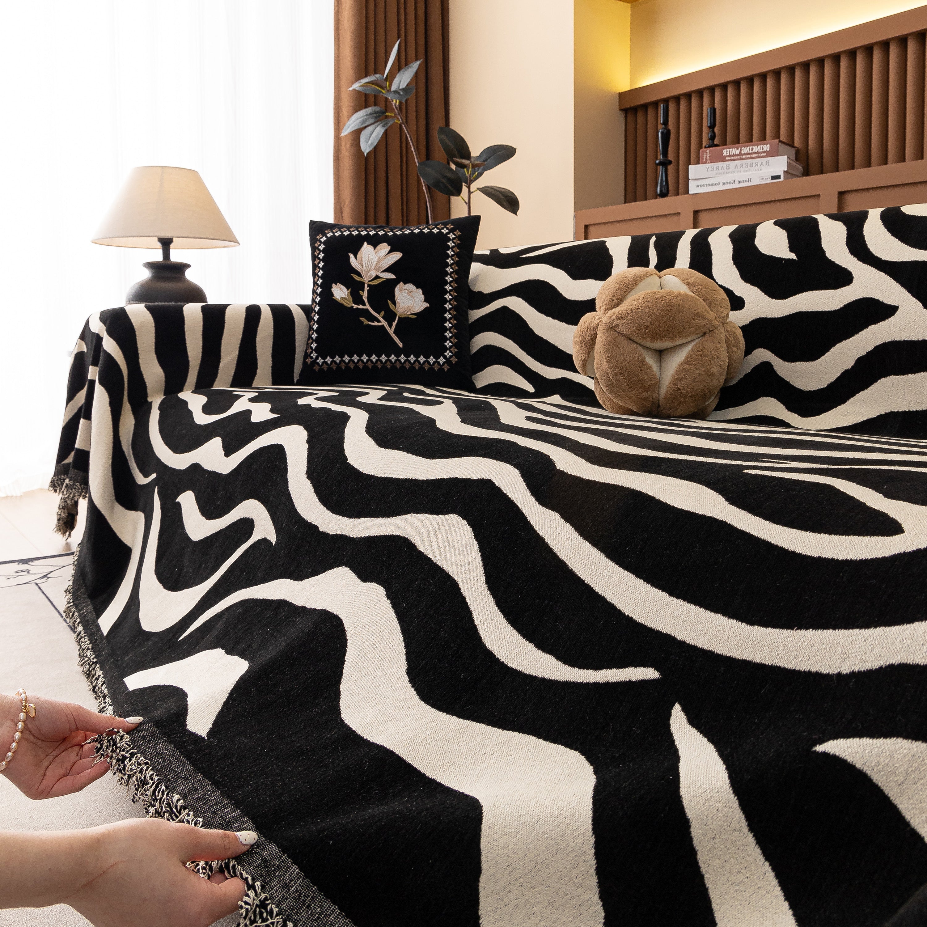 Zebra Striped Chenille Throw Sofa Cover Full-Cover Decorative Furniture Slipcover