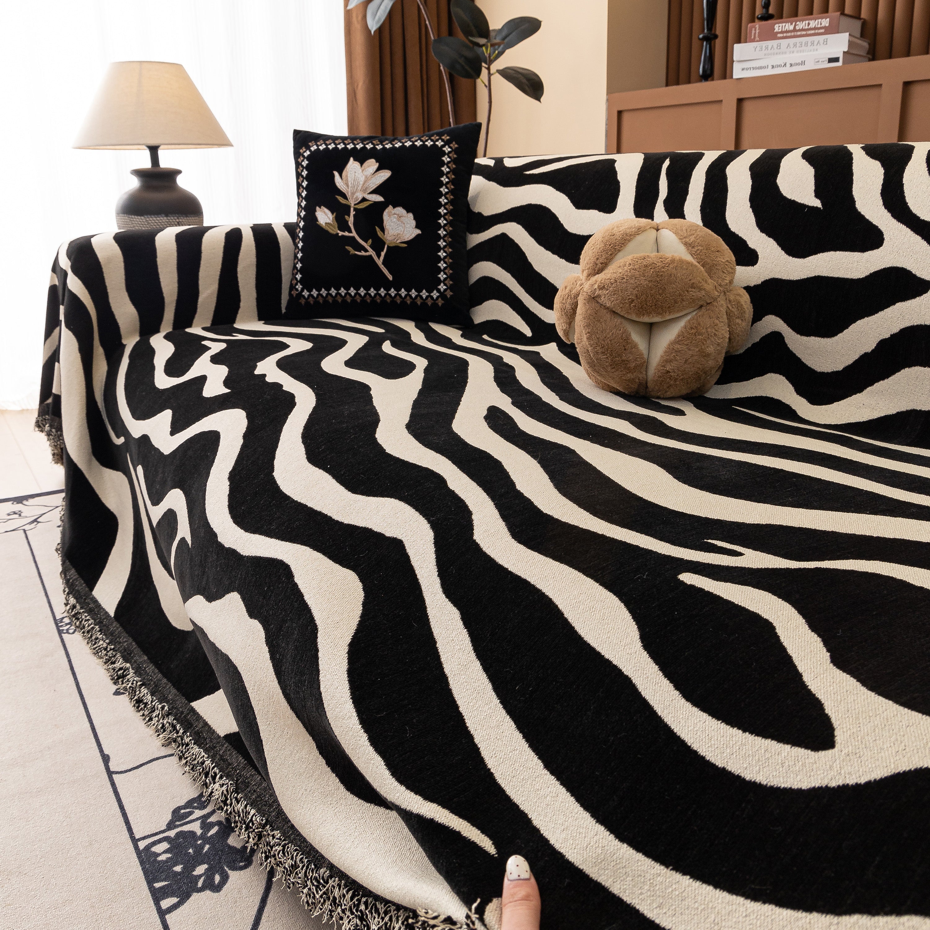 Zebra Striped Chenille Throw Sofa Cover Full-Cover Decorative Furniture Slipcover