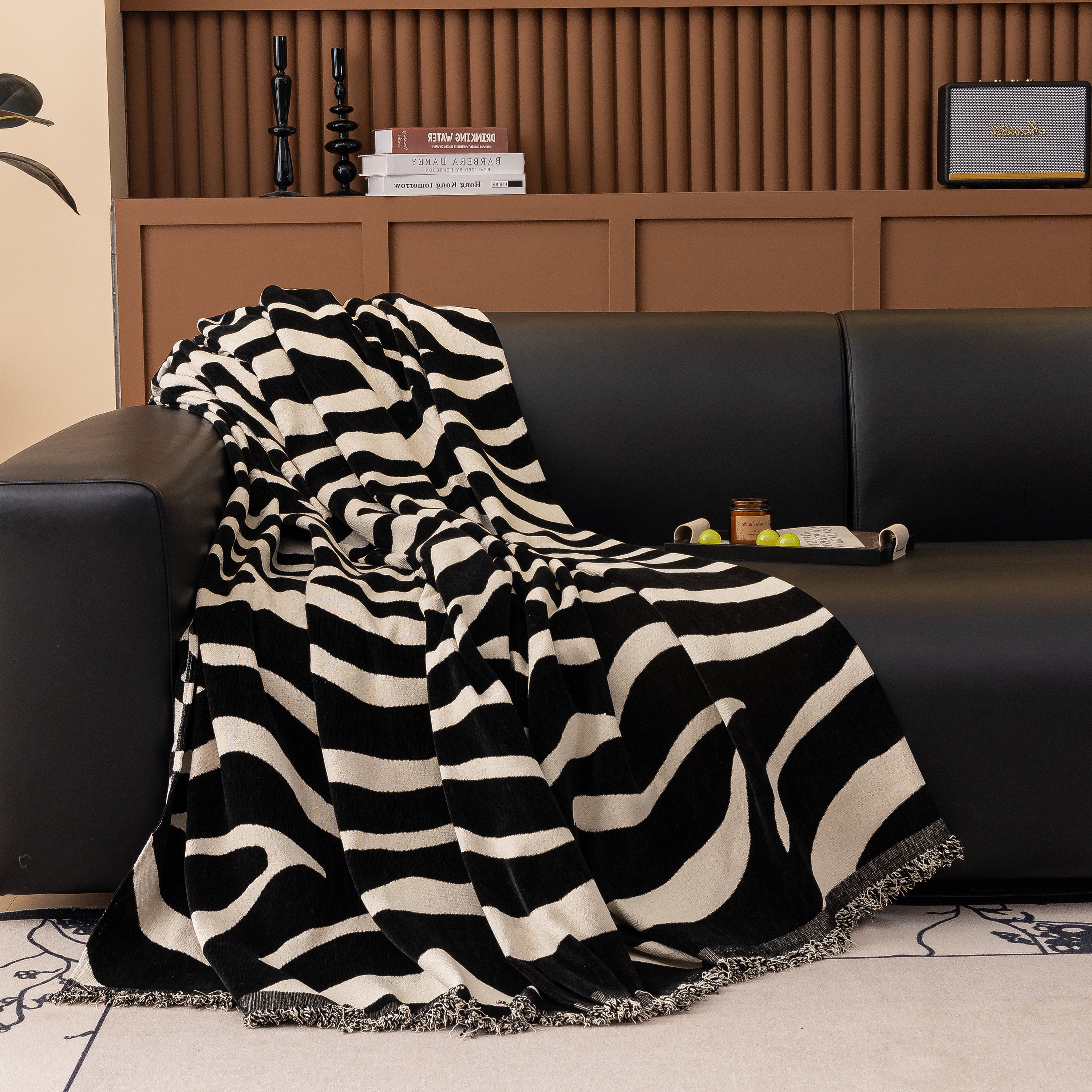 Zebra Striped Chenille Throw Sofa Cover Full-Cover Decorative Furniture Slipcover